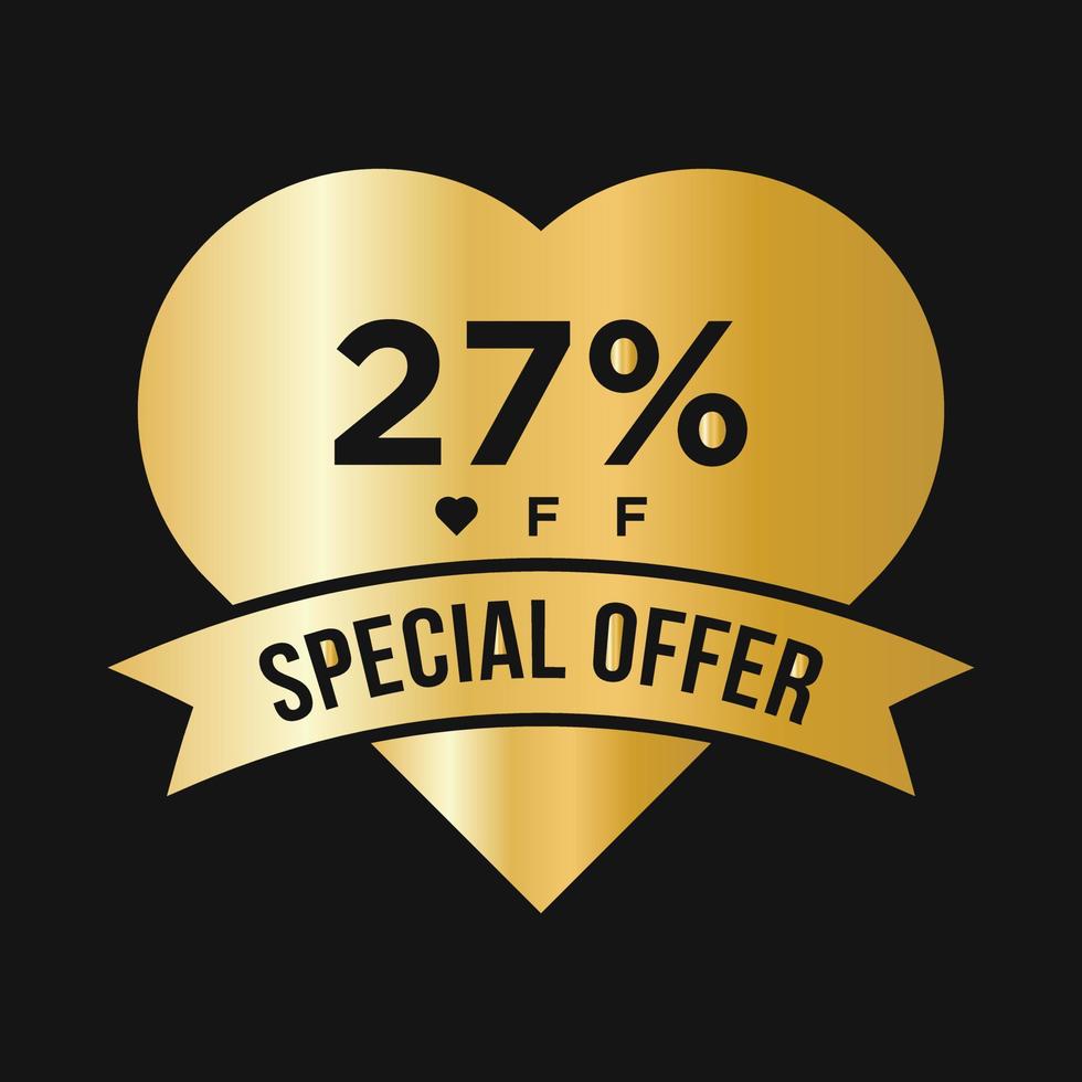 27 Percent OFF Sale Discount Promotion Banner. Special Offer, Event, Valentine Day Sale, Holiday Discount Tag Template vector