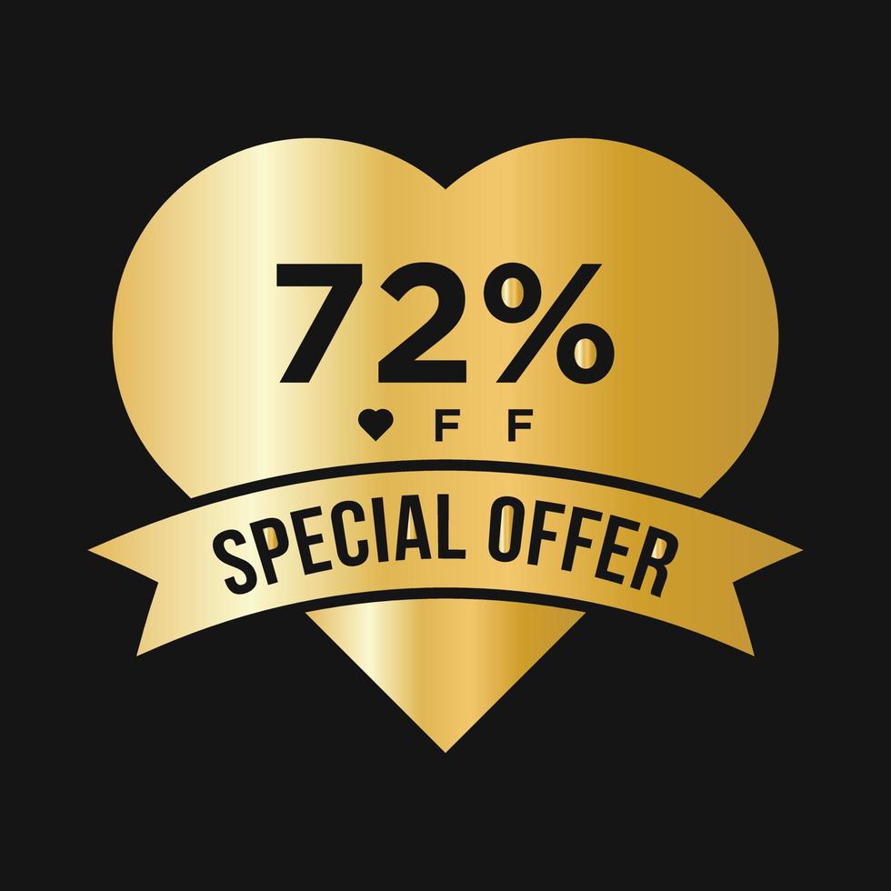 72 Percent OFF Sale Discount Promotion Banner. Special Offer, Event, Valentine Day Sale, Holiday Discount Tag Template vector