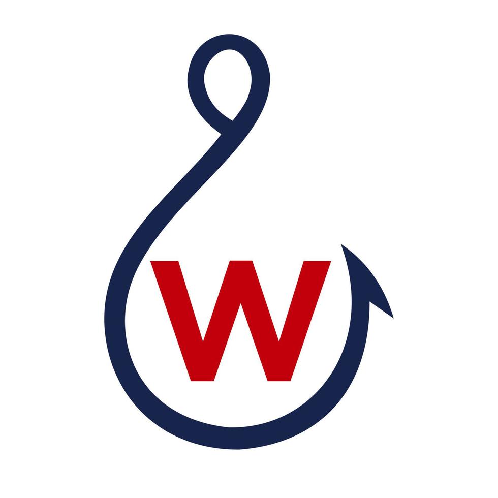 Fishing Logo On Letter W Sign, Fishing Hook Logo Template vector