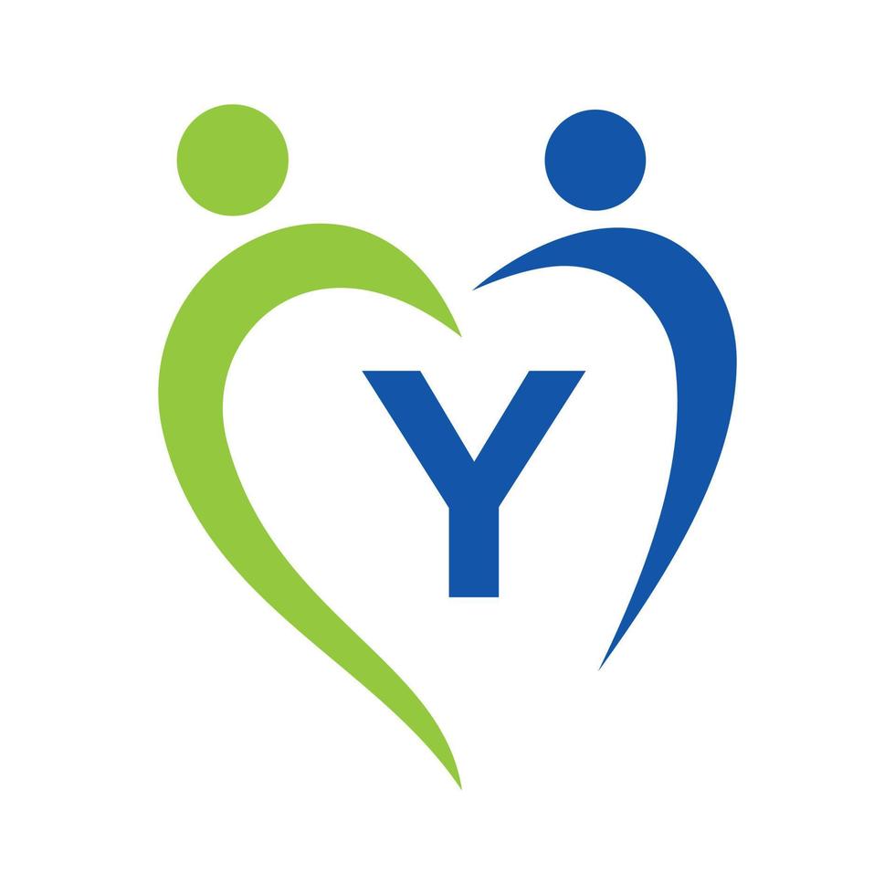 logotipo de atención comunitaria en la plantilla de vector de letra y. trabajo en equipo, corazón, gente, cuidado familiar, logos de amor. fundación de caridad signo de donación de caridad creativa