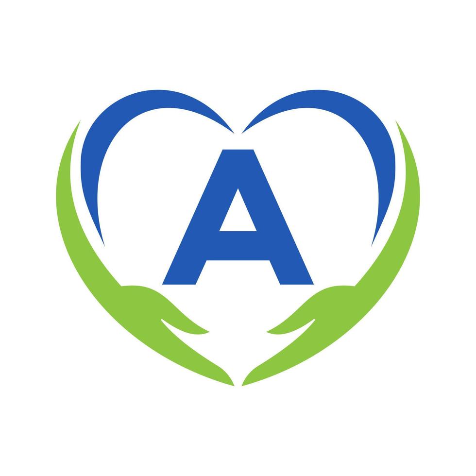 Hand Care Logo On Letter A. Charity Logotype, Healthcare Care, Foundation with Hand Symbol vector