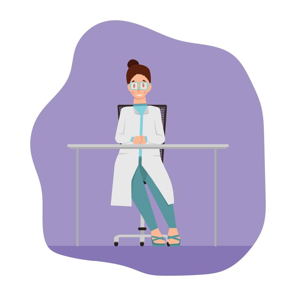 flat cartoon character of Science woman researcher sit in the chair vector