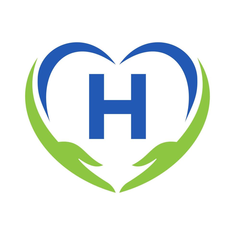 Hand Care Logo On Letter H. Charity Logotype, Healthcare Care, Foundation with Hand Symbol vector