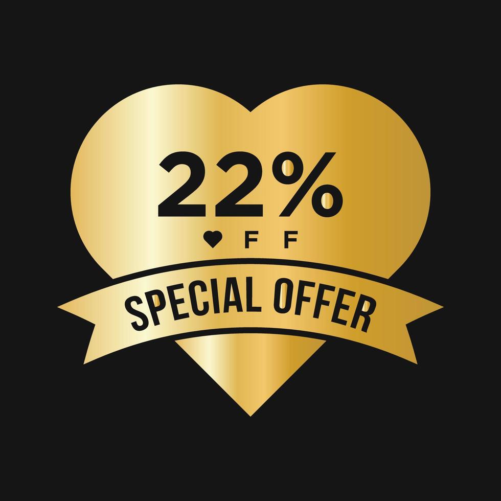 22 Percent OFF Sale Discount Promotion Banner. Special Offer, Event, Valentine Day Sale, Holiday Discount Tag Template vector