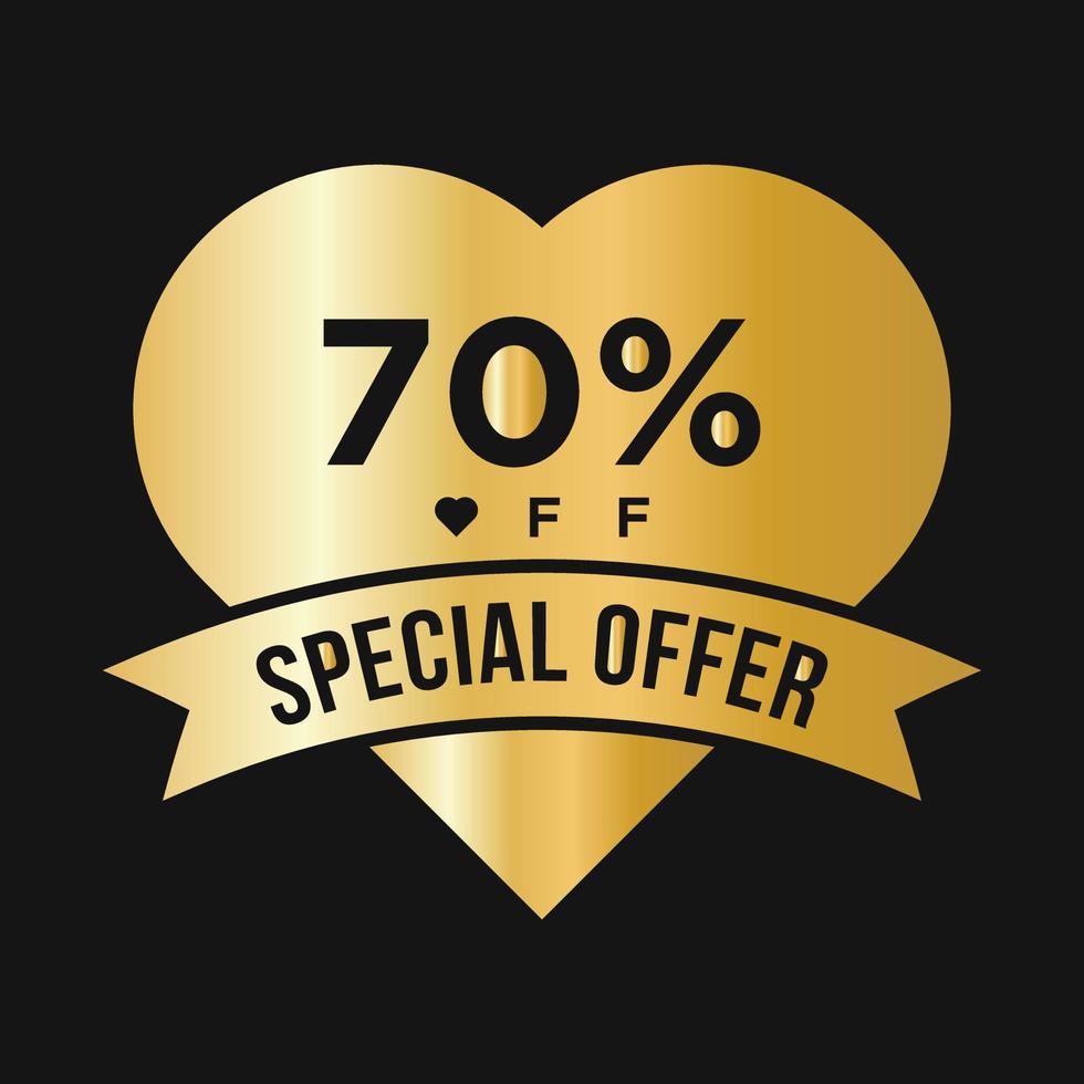 70 Percent OFF Sale Discount Promotion Banner. Special Offer, Event, Valentine Day Sale, Holiday Discount Tag Template vector