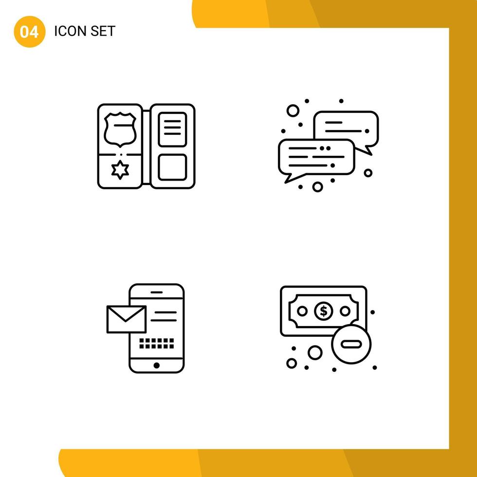 User Interface Pack of 4 Basic Filledline Flat Colors of book sms star office receiving sms Editable Vector Design Elements