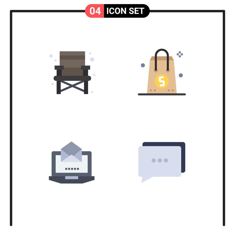 4 iconos planos universales firman símbolos de silla portátil bolsa de compras elementos de diseño vectorial editables abiertos vector