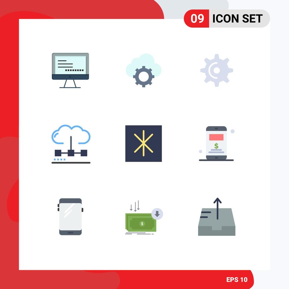 Group of 9 Flat Colors Signs and Symbols for optimization engine settings computing teeth Editable Vector Design Elements