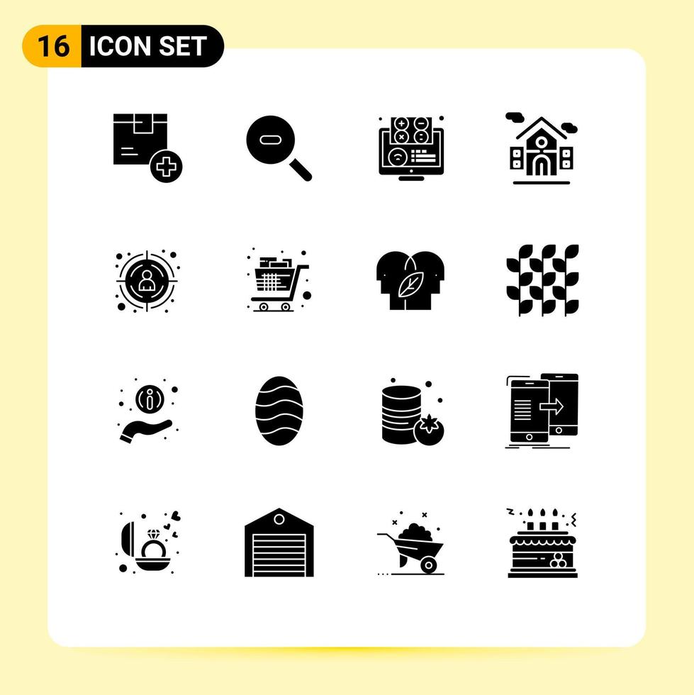 Mobile Interface Solid Glyph Set of 16 Pictograms of seo real estate elearning building learning Editable Vector Design Elements