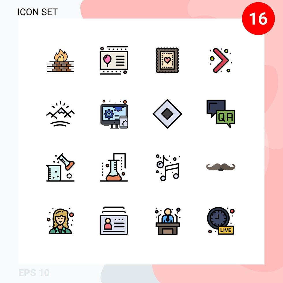 Modern Set of 16 Flat Color Filled Lines Pictograph of river right party navigation toddler Editable Creative Vector Design Elements