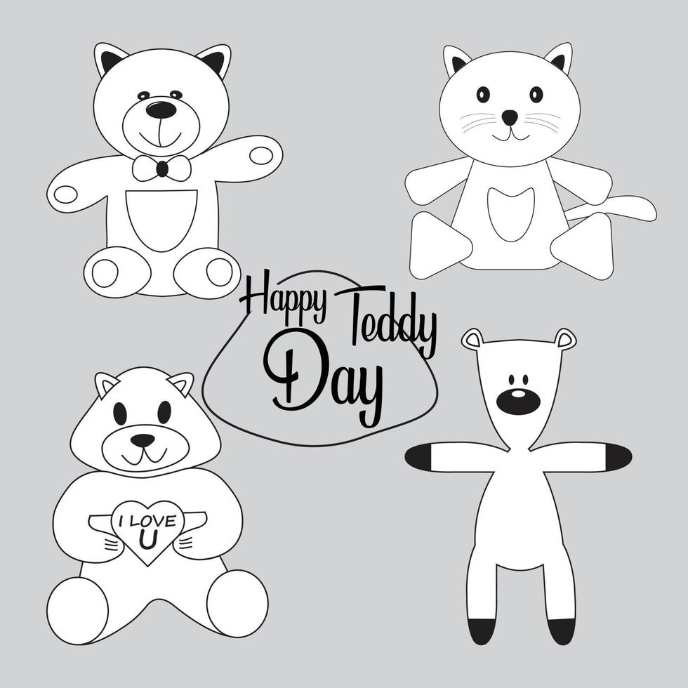 Cute Cartoon Teddy Bears for Teddy Day. A collection of cute teddy bears for the holiday, valentine's day. Vector illustration of cartoons.