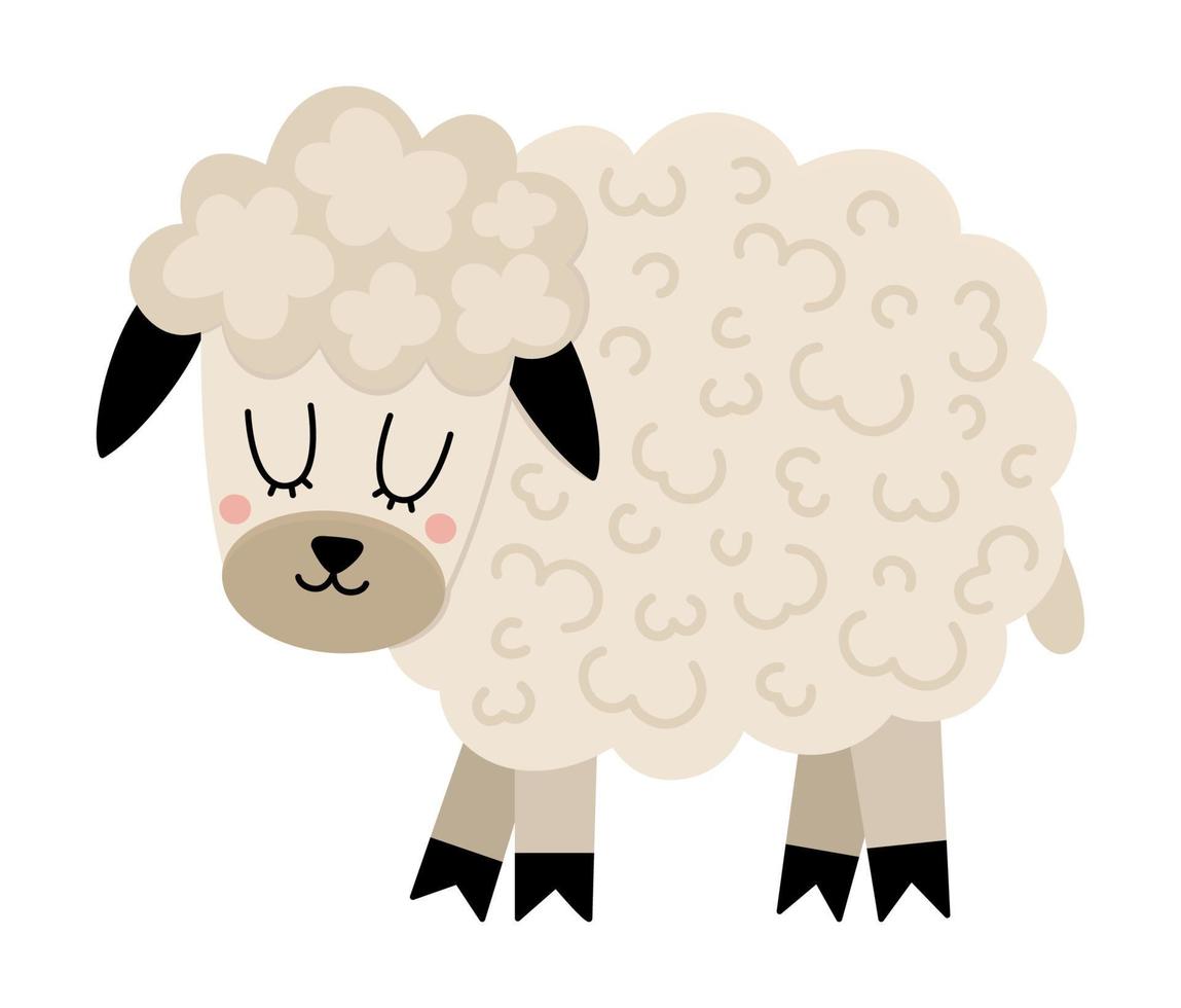 Vector sheep icon. Cute cartoon female ewe illustration for kids. Farm animal isolated on white background. Colorful flat cattle picture for children