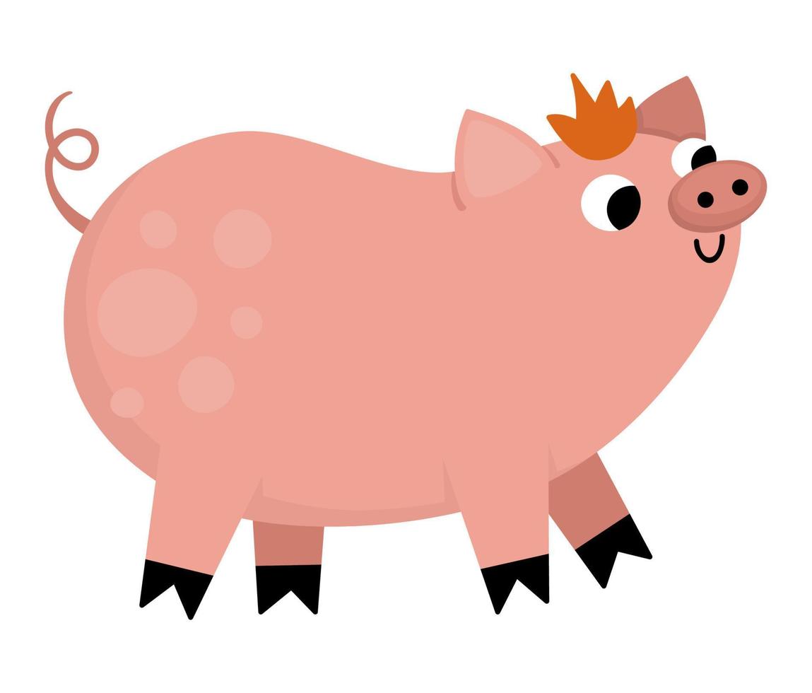 Vector pig icon. Cute cartoon swine illustration for kids. Farm animal isolated on white background. Colorful flat cattle picture for children