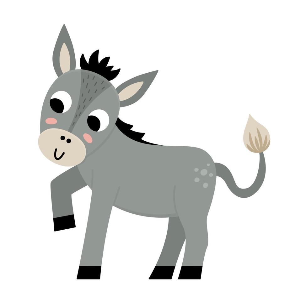 Vector donkey icon. Cute cartoon burro illustration for kids. Farm animal isolated on white background. Colorful flat cattle picture for children