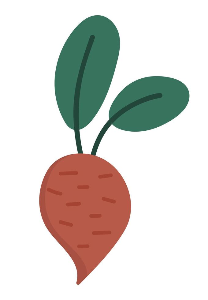 icono de remolacha vectorial. verdura de otoño. planta de raíz de remolacha de estilo plano. divertida ilustración de cosecha de verduras aislada en fondo blanco. imagen de comida de granja orgánica vector