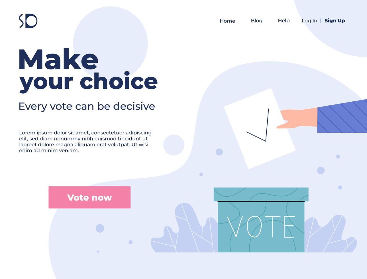 Voting, survey, poll web page concept. Hand puts the ballot in election box. Flat vector illustration.