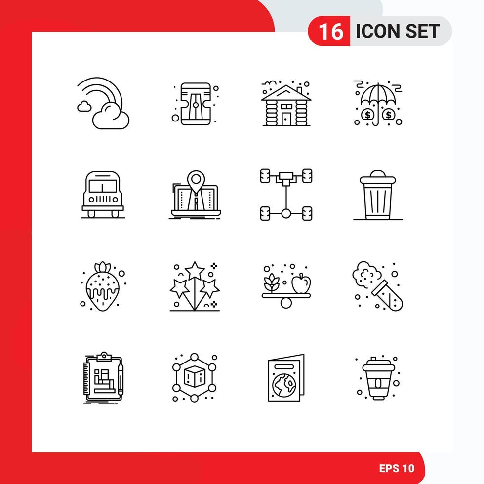 Pictogram Set of 16 Simple Outlines of transport money forest investment assets Editable Vector Design Elements