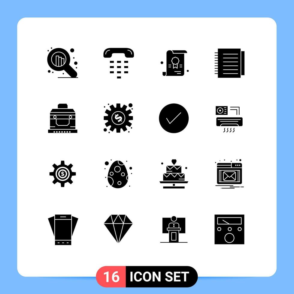 Stock Vector Icon Pack of 16 Line Signs and Symbols for chest bandit certificate paper notebook Editable Vector Design Elements