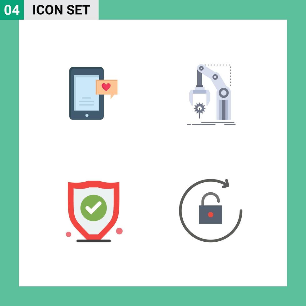 conjunto de 4 iconos de interfaz de usuario modernos símbolos signos para seguro móvil amor chat seguridad de mano elementos de diseño vectorial editables vector