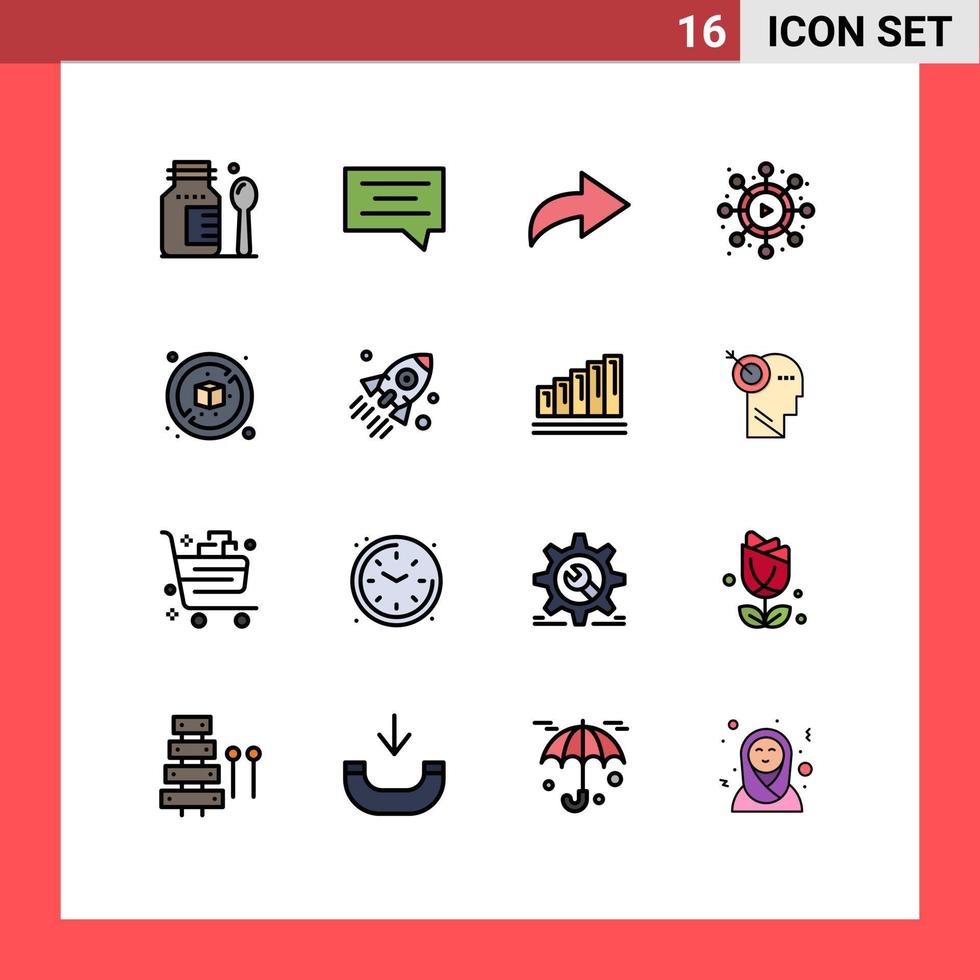 Pictogram Set of 16 Simple Flat Color Filled Lines of startup rocket network launch diet Editable Creative Vector Design Elements