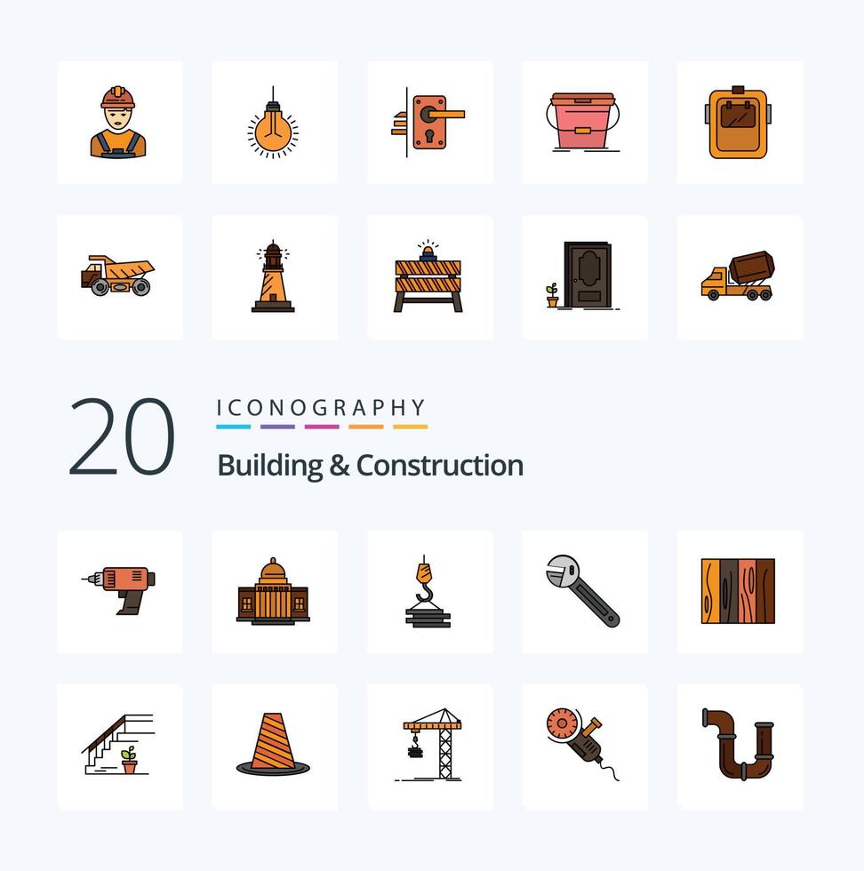 20 Building And Construction Line Filled Color icon Pack like wrench harbor house construction crane vector