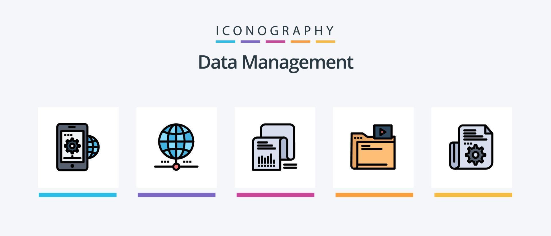 la línea de gestión de datos llenó el paquete de 5 íconos que incluye buscar. almacenamiento. opciones base . datos. diseño de iconos creativos vector