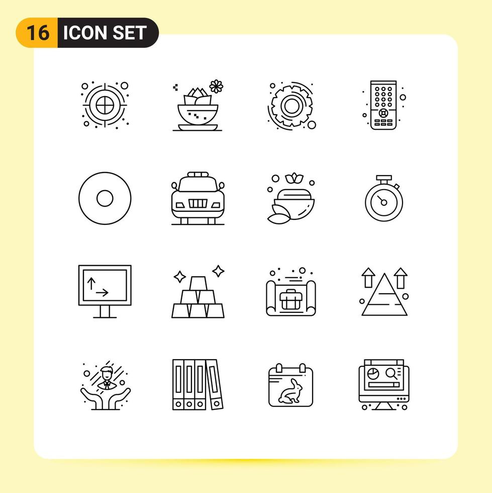 User Interface Pack of 16 Basic Outlines of car multimedia bowl tv control Editable Vector Design Elements