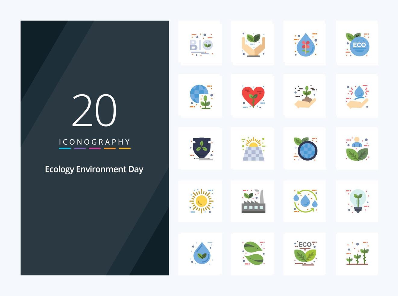 20 icono de color plano de ecología para presentación vector