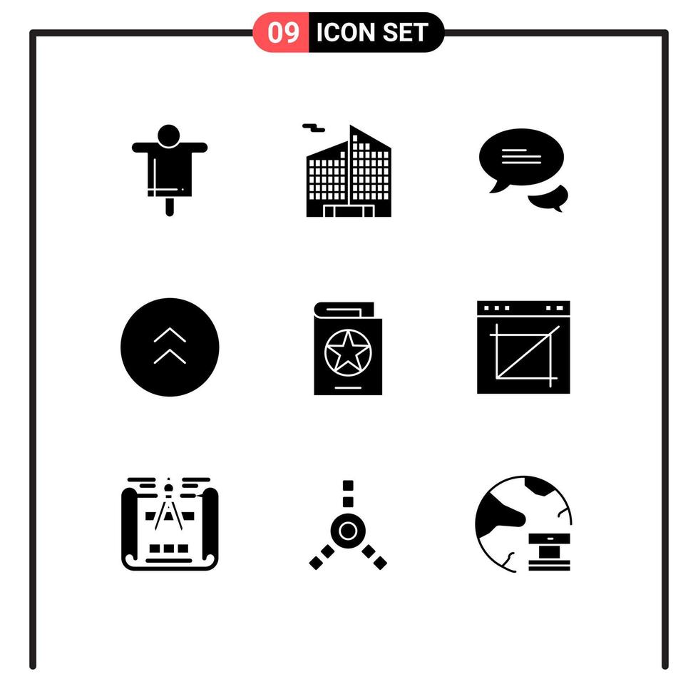 9 Thematic Vector Solid Glyphs and Editable Symbols of spells costume messaging book direction Editable Vector Design Elements