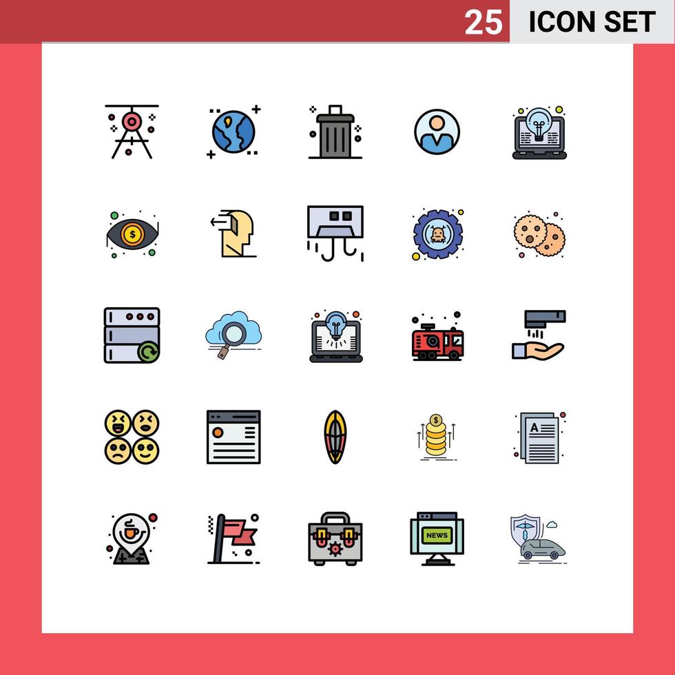 paquete de iconos de vector de stock de 25 signos y símbolos de línea para la personalización del contenedor de perfil de bombilla eliminar elementos de diseño de vector editables