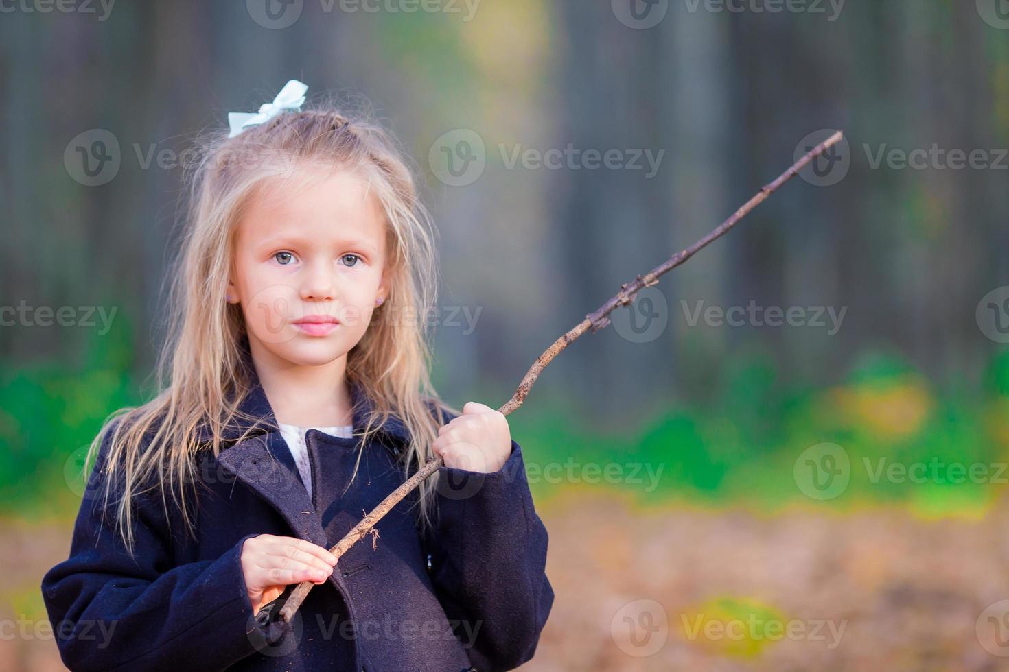 Portrait of adorable little girl outdoors at beautiful autumn day photo