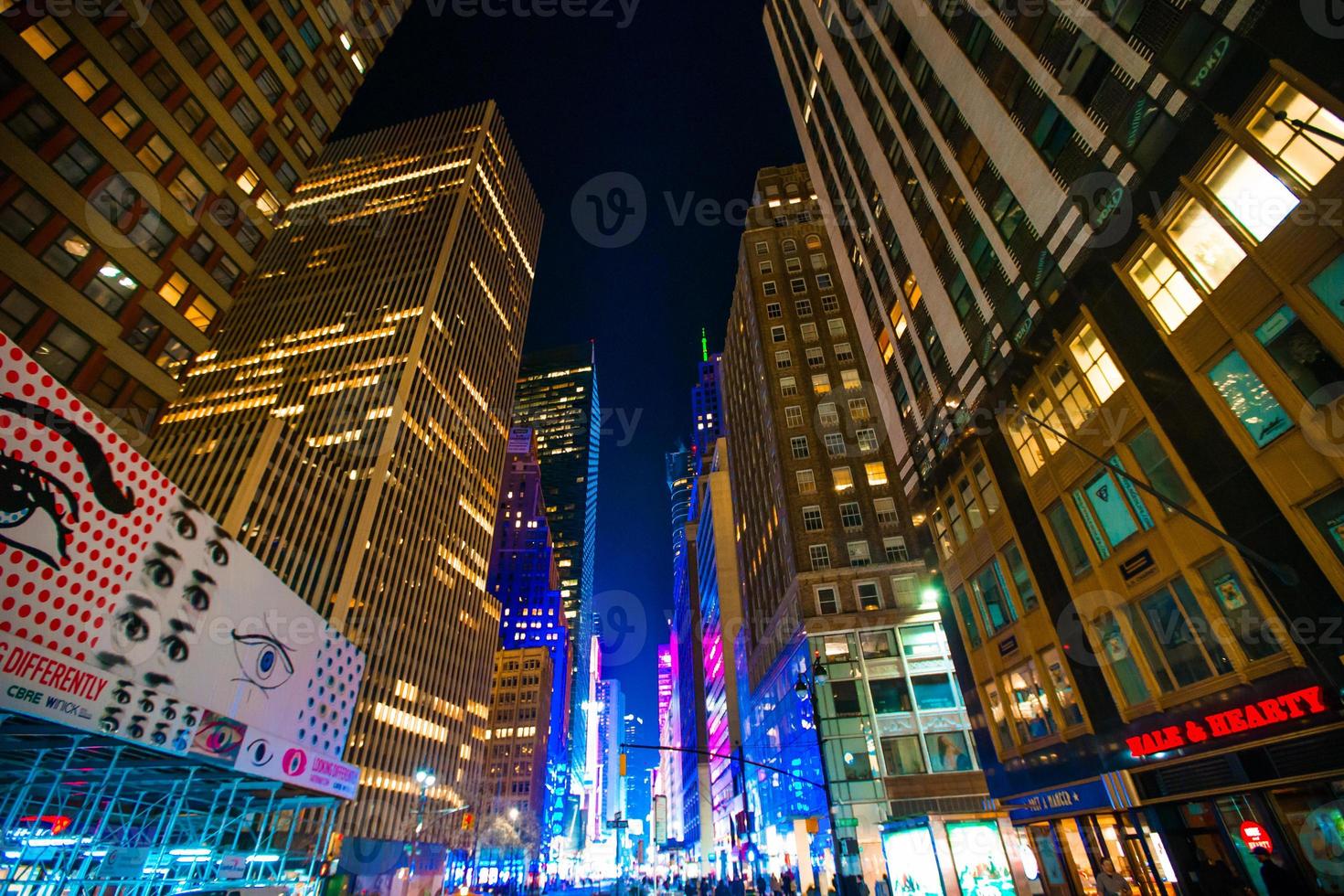 New York Skyscrapers View Upward in night photo