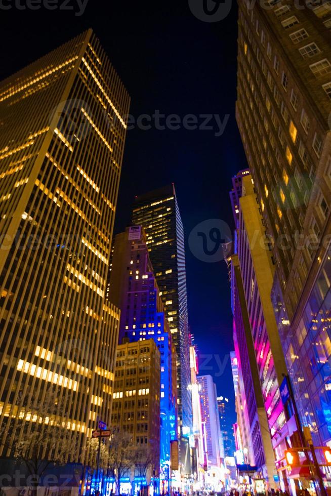 New York Skyscrapers View Upward in night photo