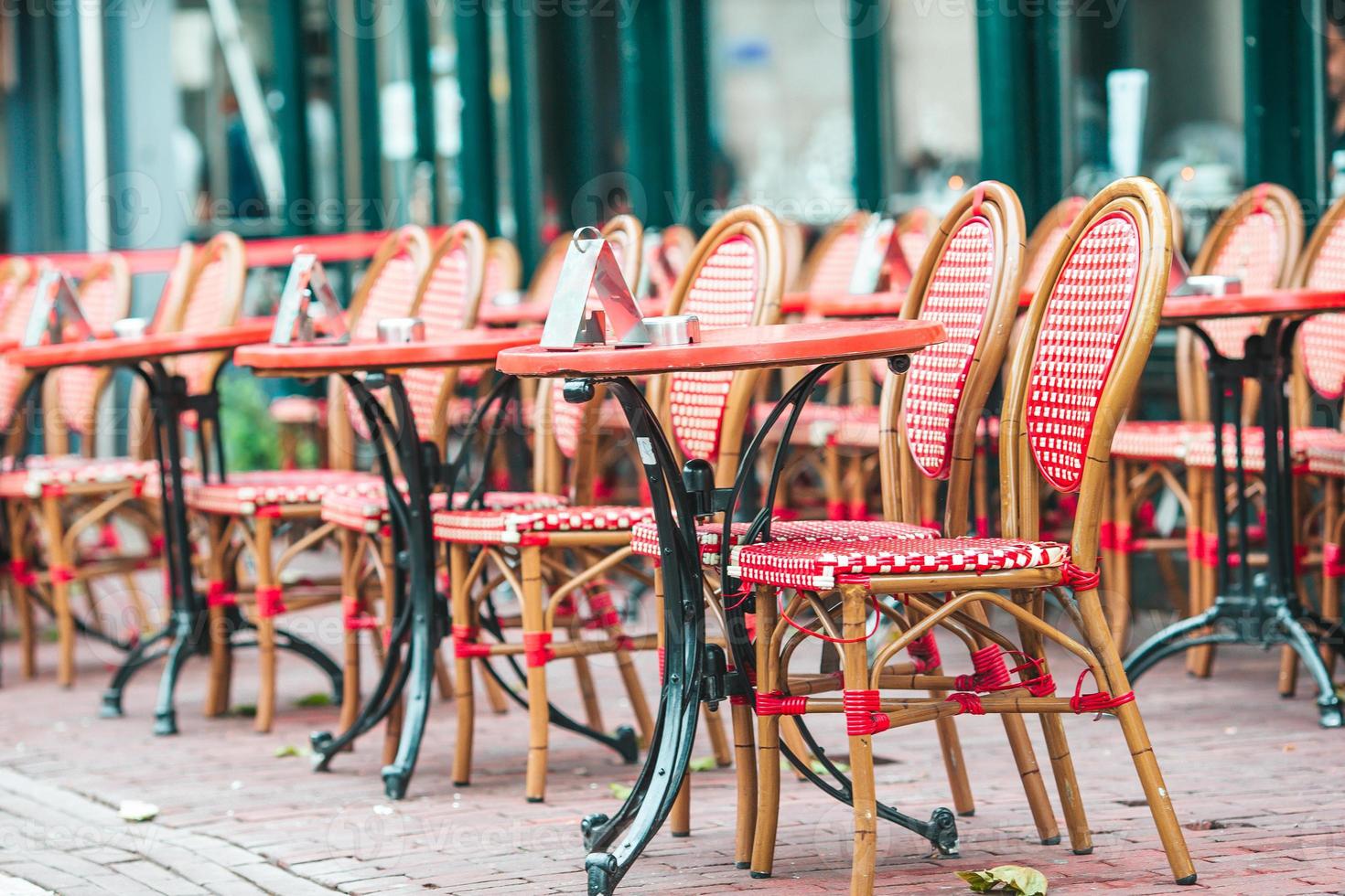 Summer empty open air restaraunt in Europe. photo