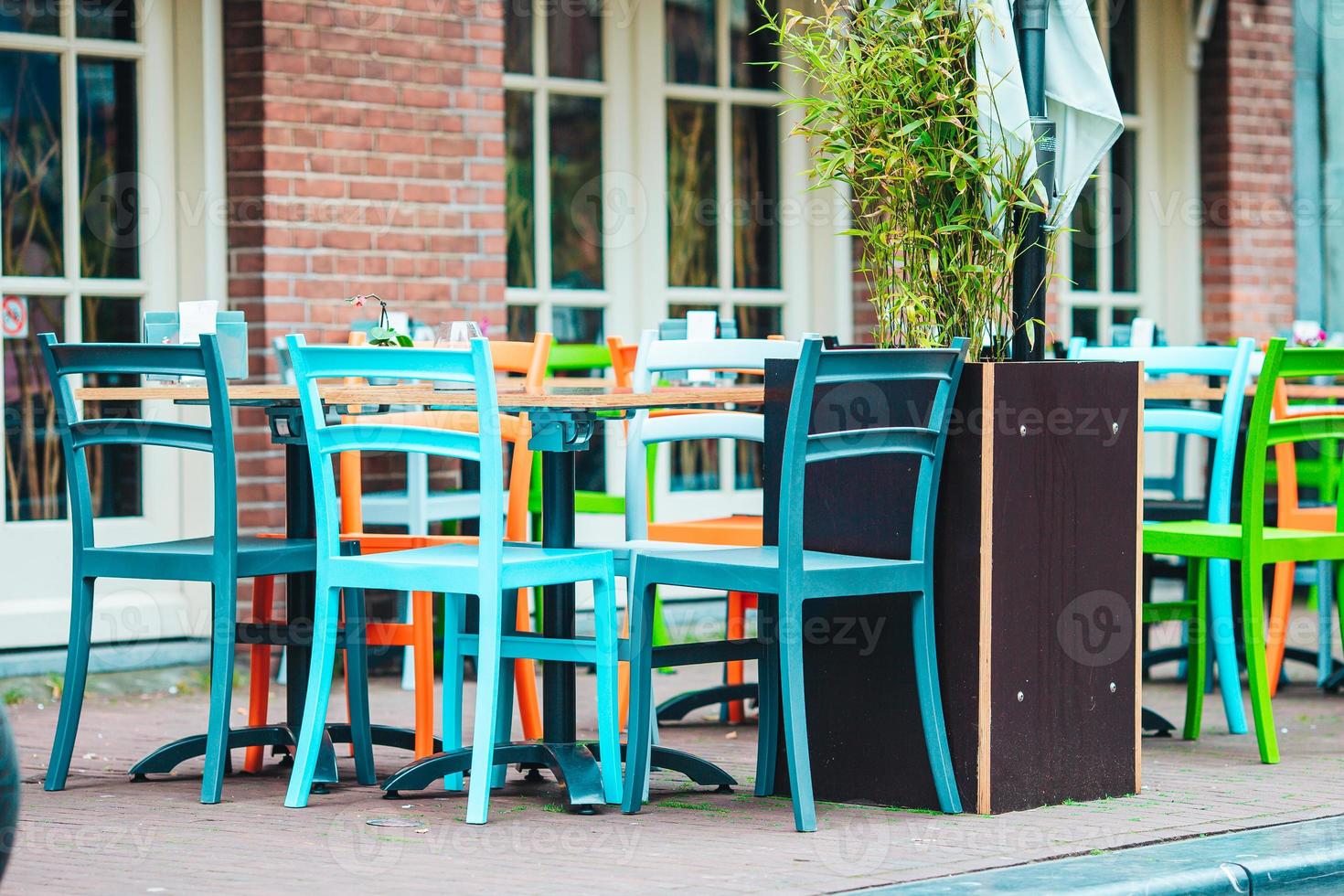 Summer empty open air restaraunt in Europe. photo