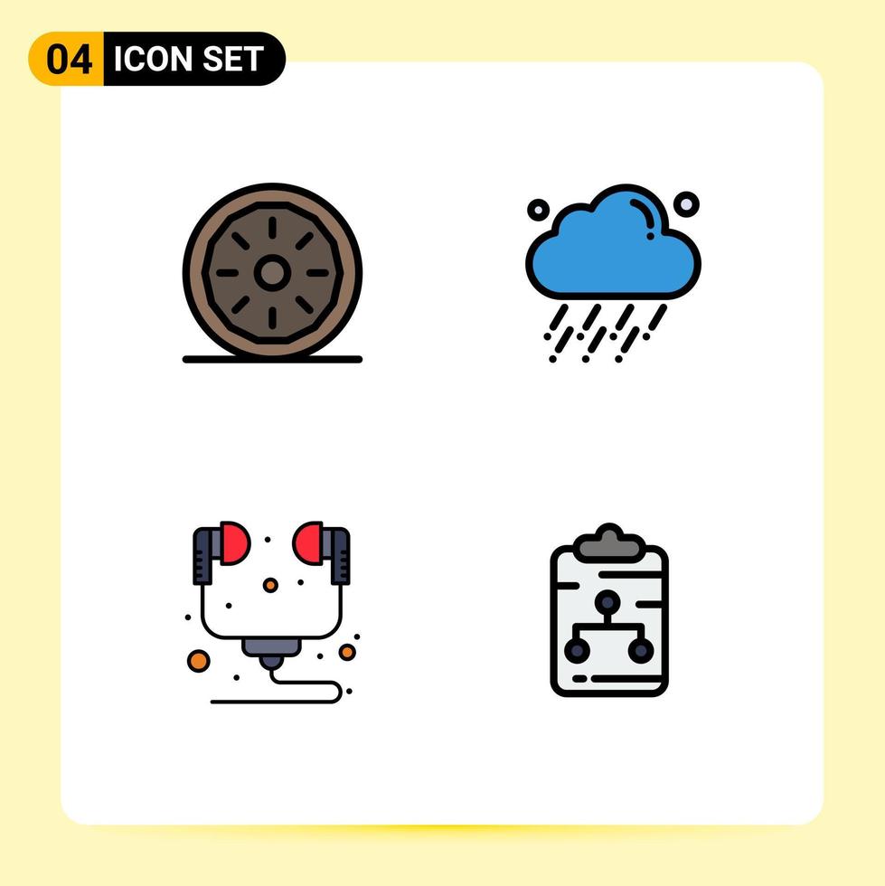 Modern Set of 4 Filledline Flat Colors Pictograph of bakery computer pumpkin pie rain headphone Editable Vector Design Elements