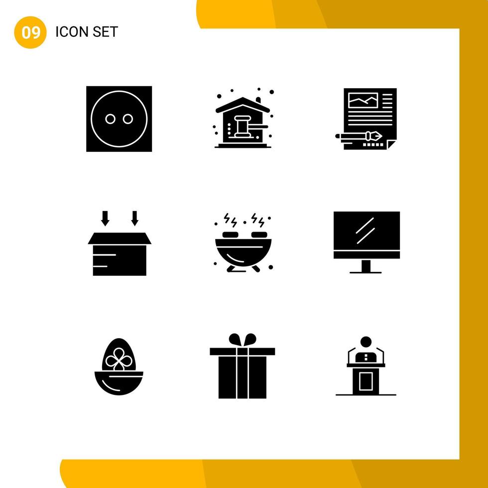 Set of 9 Commercial Solid Glyphs pack for barbecue logistic house box document Editable Vector Design Elements