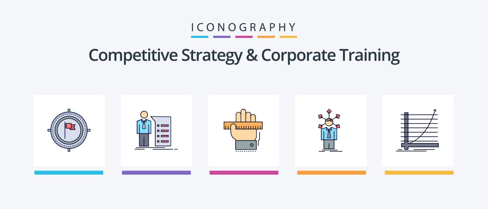 Competitive Strategy And Corporate Training Line Filled 5 Icon Pack Including develop. analysis. solution. school. education. Creative Icons Design vector