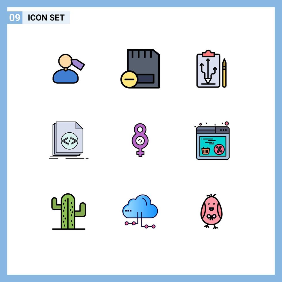 paquete de iconos de vector de stock de 9 signos y símbolos de línea para programar codificación eliminar tácticas de código elementos de diseño de vector editables