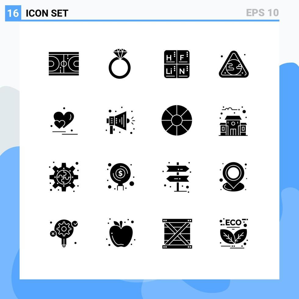 Set of 16 Modern UI Icons Symbols Signs for love waste periodic pollution earth Editable Vector Design Elements