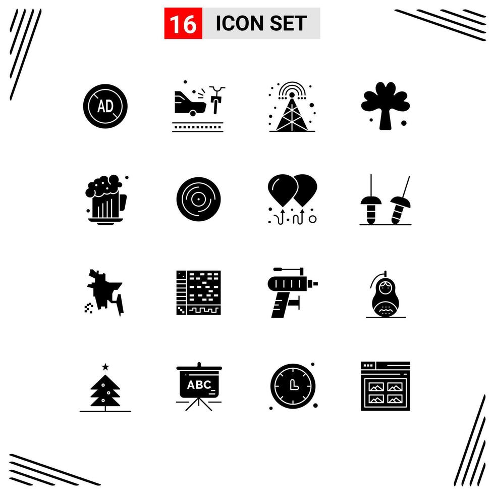 Universal Icon Symbols Group of 16 Modern Solid Glyphs of alcohol irish broadcasting ireland clover Editable Vector Design Elements