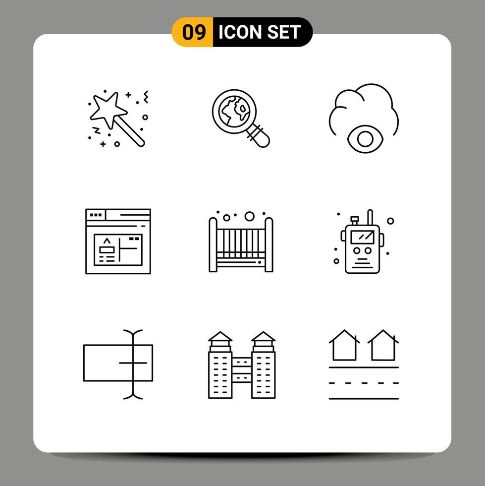 Stock Vector Icon Pack of 9 Line Signs and Symbols for cradle baby cloud web browser Editable Vector Design Elements