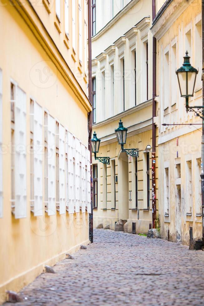 Old city without people and cars in Europe. District of the city of Prague, Czech Republic, and one of its most historic regions. photo