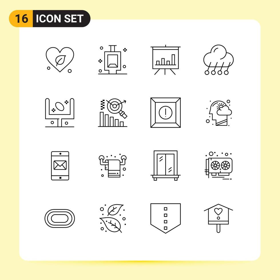 Pack of 16 Modern Outlines Signs and Symbols for Web Print Media such as football american board weather moon Editable Vector Design Elements