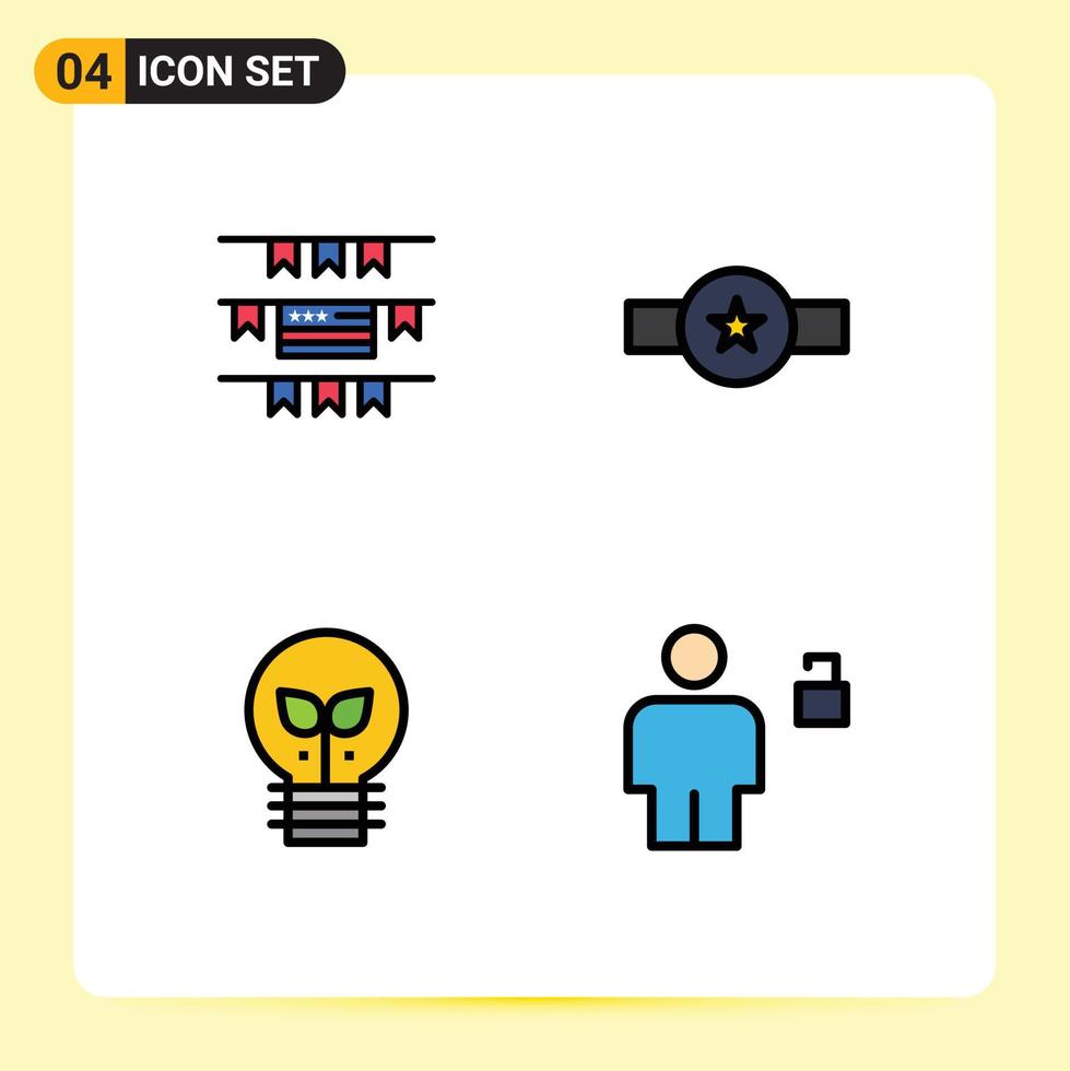 Mobile Interface Filledline Flat Color Set of 4 Pictograms of buntings idea grade rank light Editable Vector Design Elements