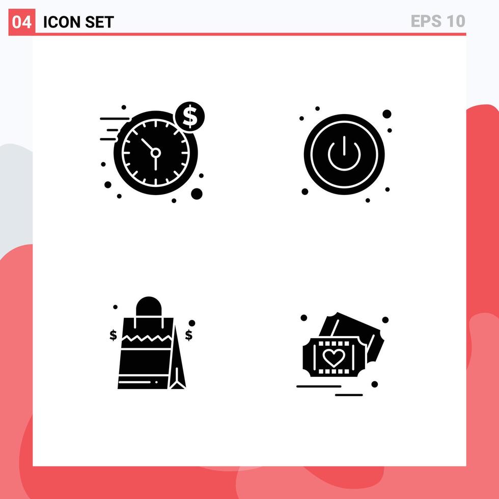 4 Creative Icons Modern Signs and Symbols of clock american time bag love Editable Vector Design Elements