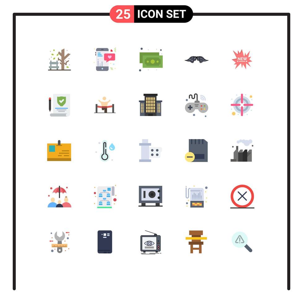 User Interface Pack of 25 Basic Flat Colors of shopping men cash male hipster Editable Vector Design Elements