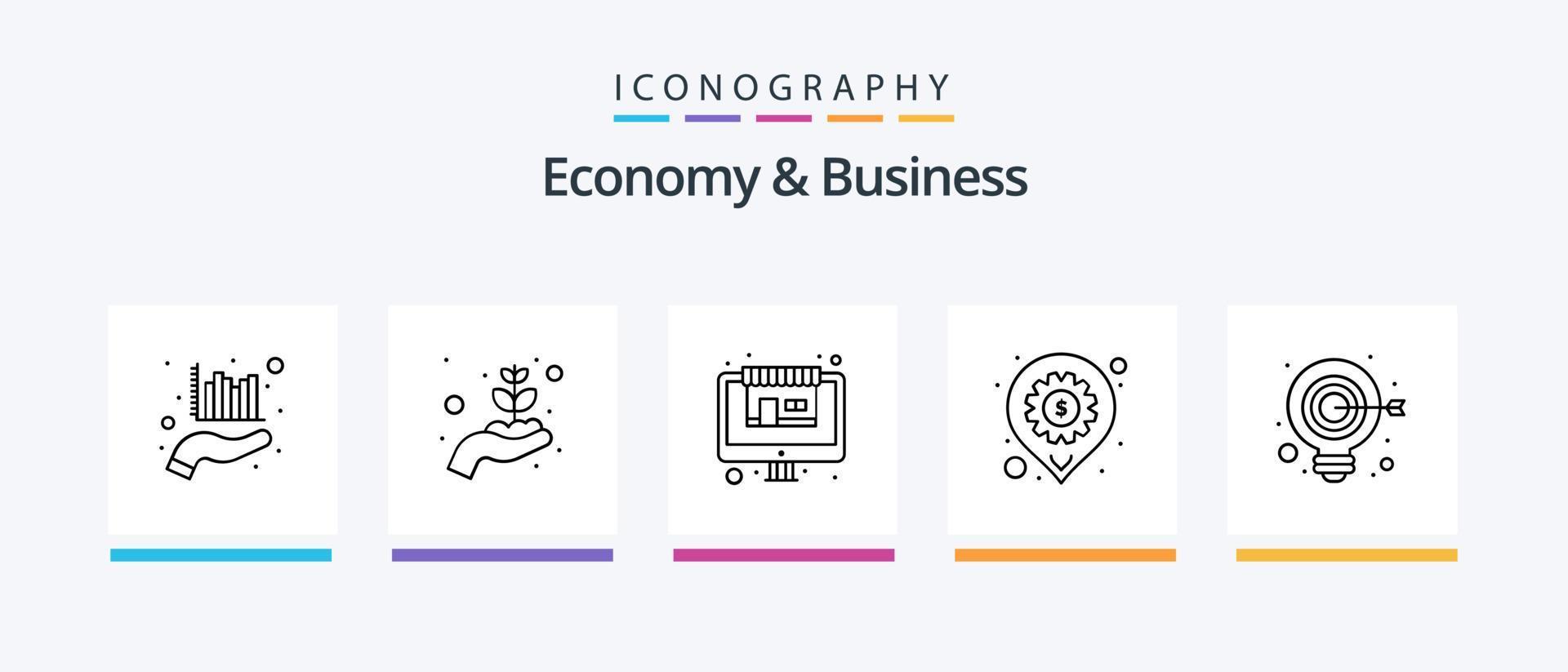 Economy And Business Line 5 Icon Pack Including graph. security. analysis. safety. computer. Creative Icons Design vector