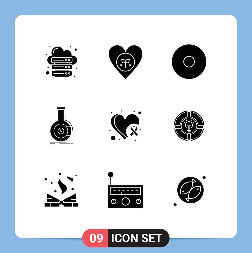 User Interface Pack of 9 Basic Solid Glyphs of breast business heart banking analysis Editable Vector Design Elements