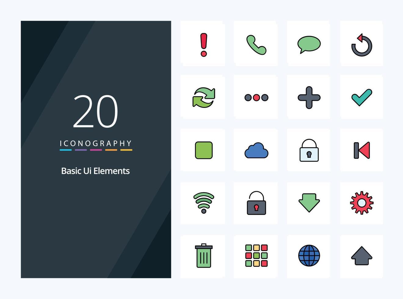 20 Basic Ui Elements line Filled icon for presentation vector